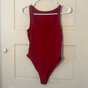 Vibrant Red Bodysuit with Square Neck